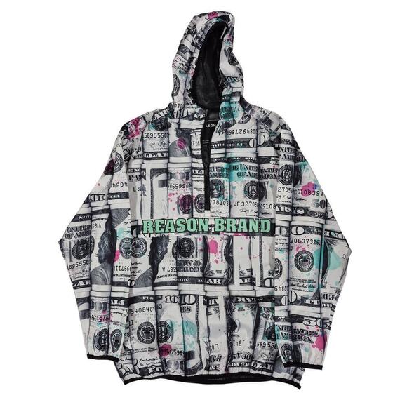 Reason Brand  hoodie windbreaker full print money/bills Sz L - Picture 3 of 6